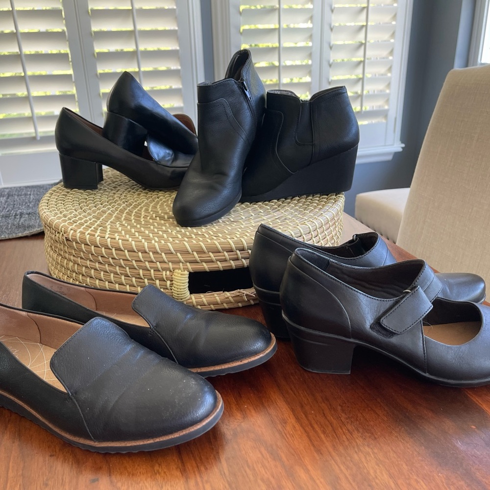 Lot of size 9 Black Life Stride and Clark shoes